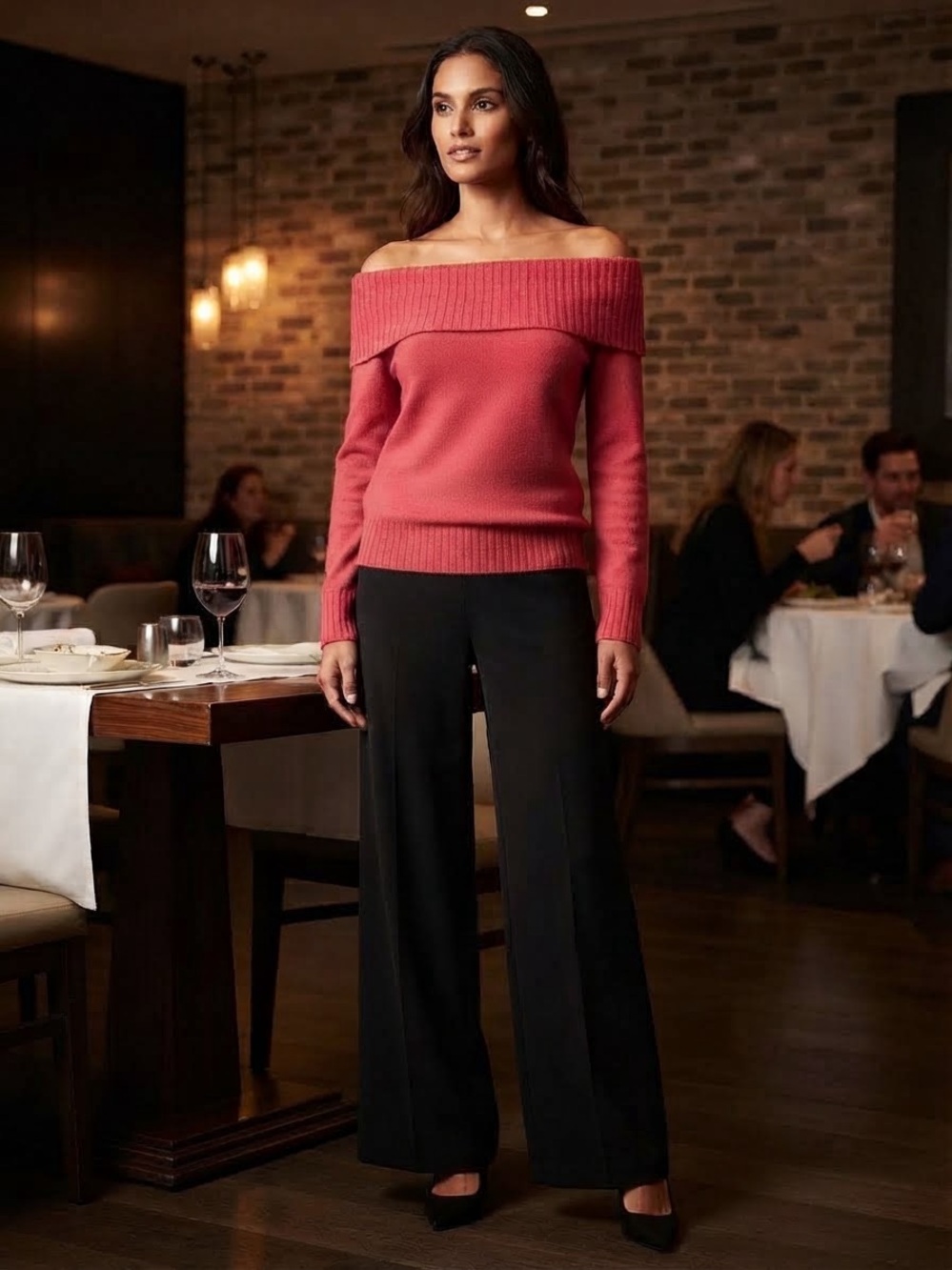 Cashmere Jones New York Off-the-Shoulder Sweater in Coral Size M